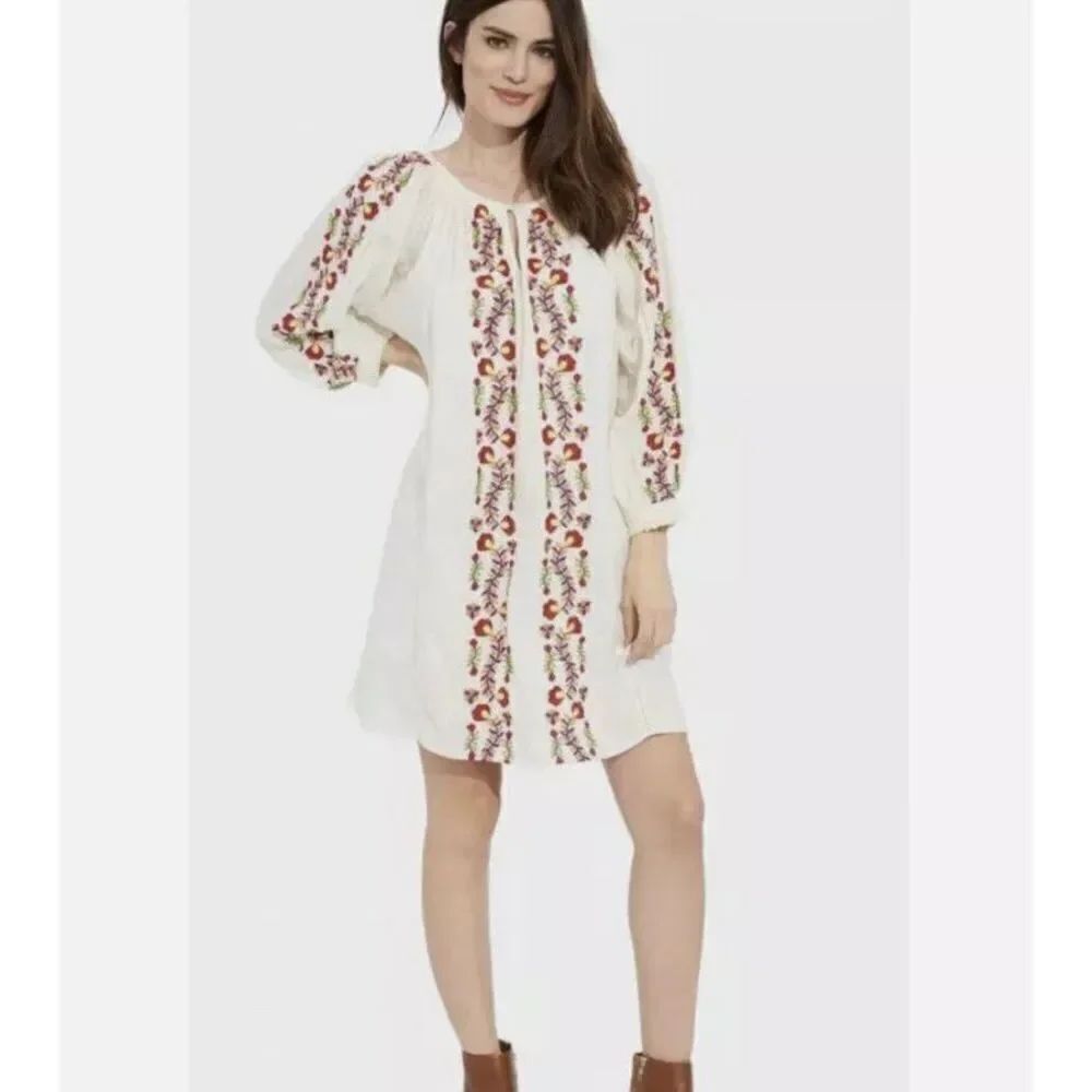 Roberta Roller Rabbit Tanvi Dress Embroidered Floral Ecru M Medium